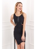 Rochie cu elemente din piele ecologica, neagra G5078 - Magazin online - Boutique